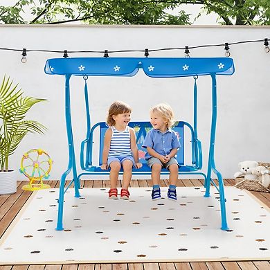 2 Seater Kids Patio Swing with Metal Stand and Adjustable Canopy