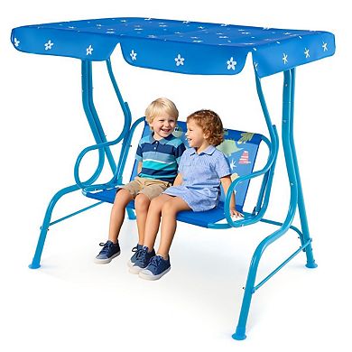 2 Seater Kids Patio Swing with Metal Stand and Adjustable Canopy