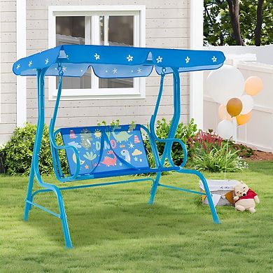 2 Seater Kids Patio Swing with Metal Stand and Adjustable Canopy