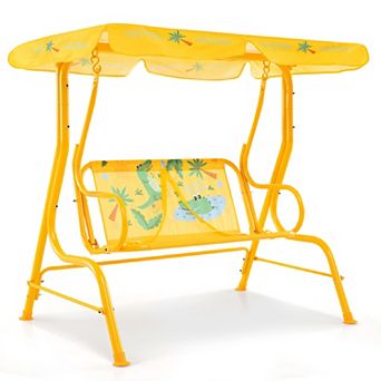 2 Seater Kids Patio Swing with Metal Stand and Adjustable Canopy