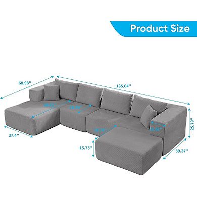 Convertible U Shaped Cloud Couch with 1 Ottoman