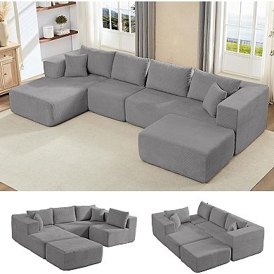 Convertible U Shaped Cloud Couch with 1 Ottoman