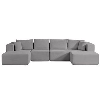 Convertible U Shaped Cloud Couch with 1 Ottoman
