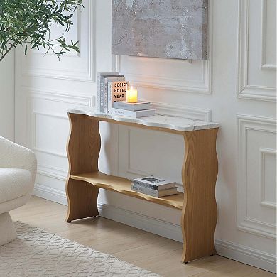 Modern Console Table with Marble Pattern Top and Storage Shelf