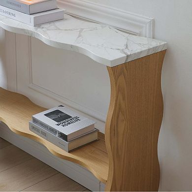 Modern Console Table with Marble Pattern Top and Storage Shelf