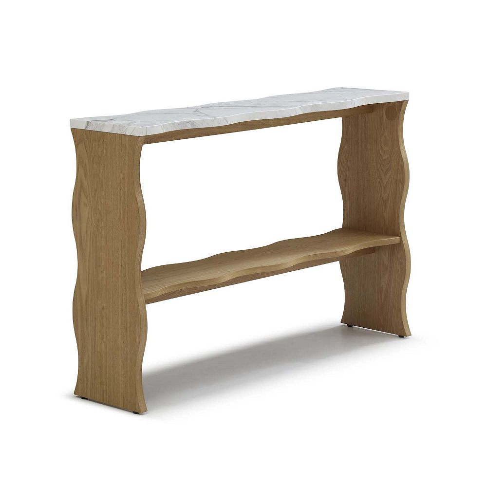 Modern Console Table with Marble Pattern Top and Storage Shelf