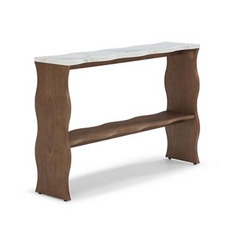 Modern Console Table with Marble Pattern Top and Storage Shelf