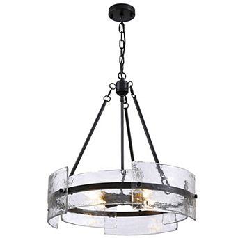 Moooni 4-Light Dimmable Round Chandelier, Hand-Hammered Glass Pendant LightBlack