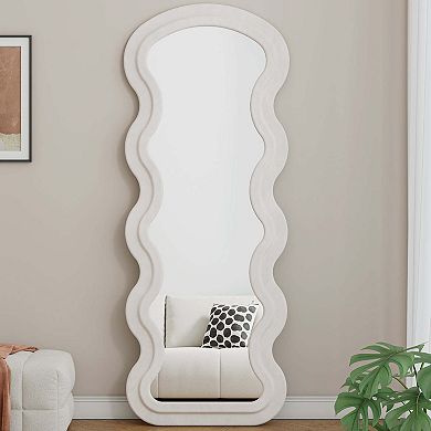 Flannel Full Length Wave Floor Mirror with Stand for Bedroom and Living Room