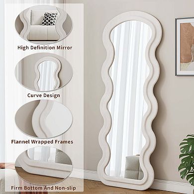 Flannel Full Length Wave Floor Mirror with Stand for Bedroom and Living Room