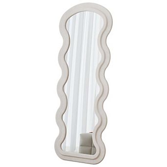 Flannel Full Length Wave Floor Mirror with Stand for Bedroom and Living Room