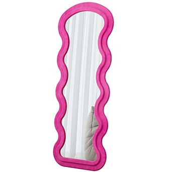 Flannel Full Length Wave Floor Mirror with Stand for Bedroom and Living Room