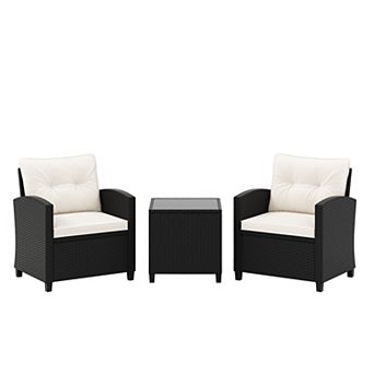 3 pc Patio Furniture Set with Tempered Glass Tabletop