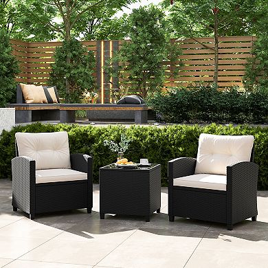 3 Piece Patio Furniture Set with Tempered Glass Tabletop