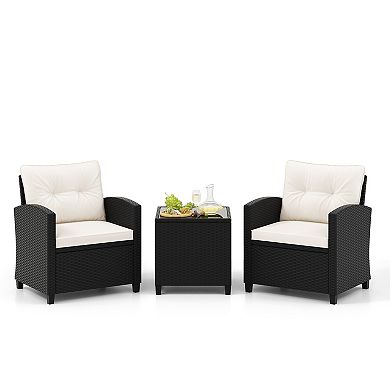 3 Piece Patio Furniture Set with Tempered Glass Tabletop