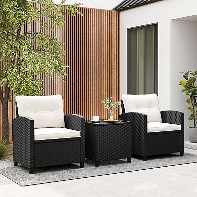3 Piece Patio Furniture Set with Tempered Glass Tabletop