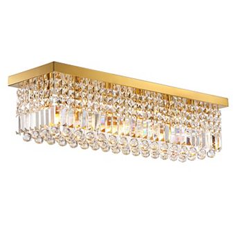 Moooni 31.5" 6-Light Gold Rectangle Flush Mount with K9 Clear Crystal Shade and No Bulbs Included