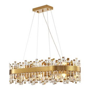 Moooni 35.4" 16 Lights Modern Rectangular Chandelier Gold Oval K9 Crystal Hanging Ceiling Light
