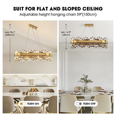 Moooni 35.4" 16 Lights Modern Rectangular Chandelier Gold Oval K9 Crystal Hanging Ceiling Light