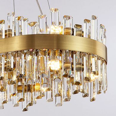 Moooni 35.4" 16 Lights Modern Rectangular Chandelier Gold Oval K9 Crystal Hanging Ceiling Light
