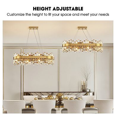 Moooni 35.4" 16 Lights Modern Rectangular Chandelier Gold Oval K9 Crystal Hanging Ceiling Light