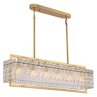 Moooni 41" Modern 6-Light Gold Rectangle Crystal Chandelier Adjustable Height for Kitchen No Bulbs