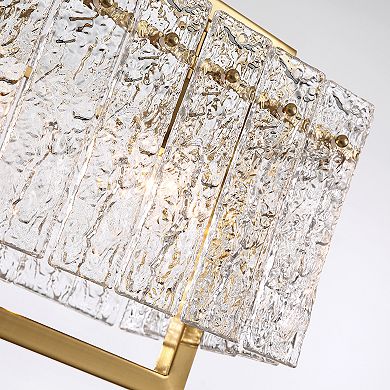 Moooni 41" Modern 6-Light Gold Rectangle Crystal Chandelier Adjustable Height for Kitchen No Bulbs