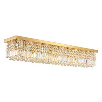 Moooni 47" Modern 10-Light Gold Rectangle K9 Crystal Chandelier Dimmable for Dining Room (No Bulbs)