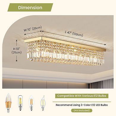 Moooni 47" Modern 10-Light Gold Rectangle K9 Crystal Chandelier Dimmable for Dining Room (No Bulbs)