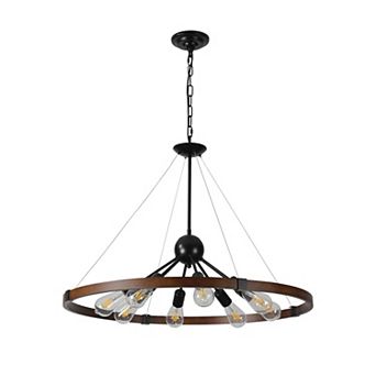 ELEMENT ACE Rustic Industrial Farmhouse Eight-Light Adjustable Chain Chandelier Lighting Fixture
