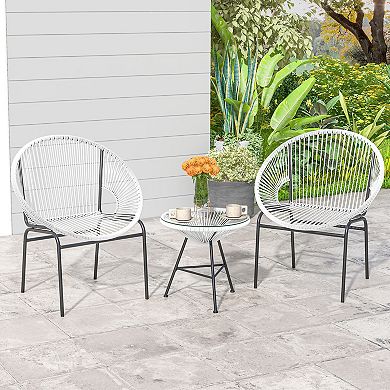 3 Piece Patio Bistro Set with Acapulco Chairs and Glass Table