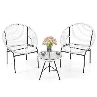 3 Piece Patio Bistro Set with Acapulco Chairs and Glass Table