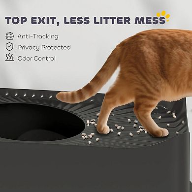 ELEMENT ACE Top Entry Enclosed Cat Litter Box with Scoop and Non-Slip Pads