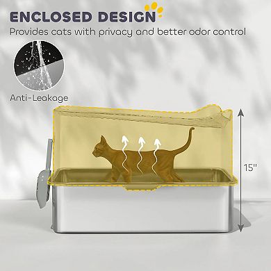 ELEMENT ACE Top Entry Enclosed Cat Litter Box with Scoop and Non-Slip Pads