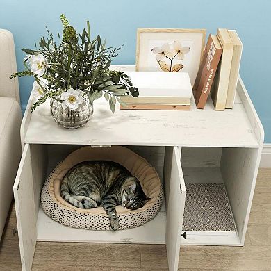 ELEMENT ACE Multifunctional Cat Litter Box Enclosure Cabinet with Scratching Mat and Privacy Door