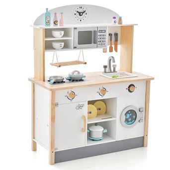 Pretend Play Kitchen Playset with Range Hood and Ice Maker 32.5 x 11.5 x 40.5 Inch