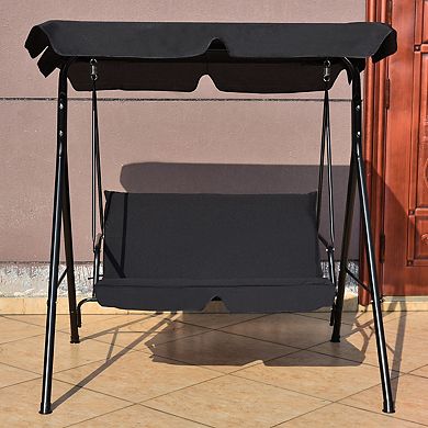 Loveseat Patio Swing Glider with Cushions and Steel Frame - Black
