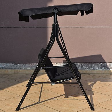 Loveseat Patio Swing Glider with Cushions and Steel Frame - Black