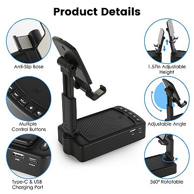 Cell Phone Stand with Wireless Speaker & Power Bank Foldable, Anti-Slip