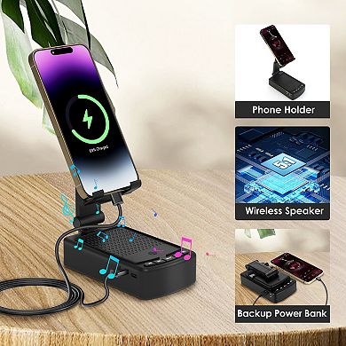 Cell Phone Stand with Wireless Speaker & Power Bank Foldable, Anti-Slip
