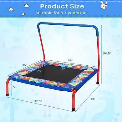 Kids Trampoline with Safety Handle and Educational Cover for Indoor or Outdoor Use