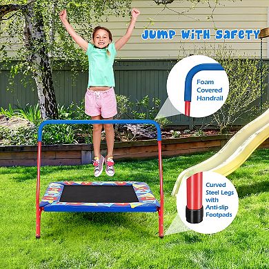 Kids Trampoline with Safety Handle and Educational Cover for Indoor or Outdoor Use