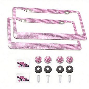Rhinestone License Plate Frame 2 pc Set Sparkling Crystal Car Accessory 12x6.5in