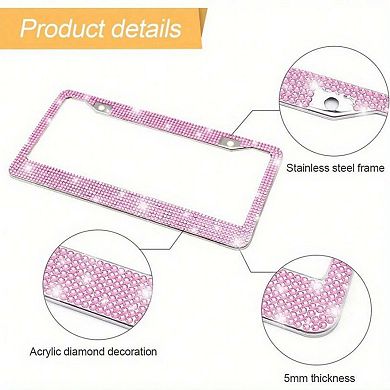 Rhinestone License Plate Frame 2-Piece Set Sparkling Crystal Car Accessory 12x6.5in