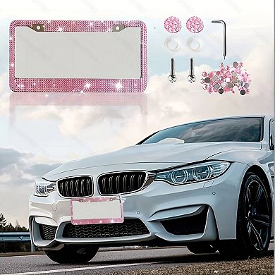 Rhinestone License Plate Frame 2-Piece Set Sparkling Crystal Car Accessory 12x6.5in