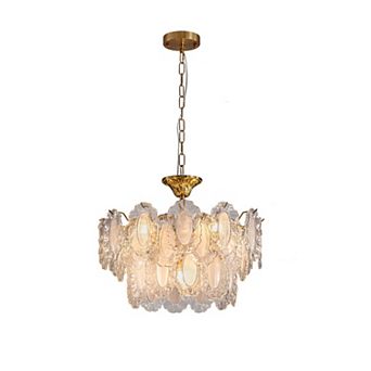 Moooni 19.7" 6 Lights Golden Retro French-style Glass Vintage Chandelier for Living Room No Bulbs