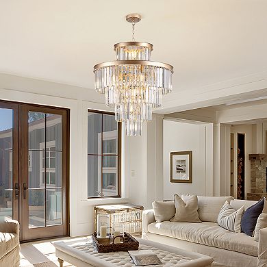 ELEMENT ACE Modern Luxury Crystal Chandelier Lighting Fixture with Golden Metal Finish