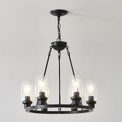 ELEMENT ACE Six-Light Farmhouse Wagon Wheel Style Ceiling Light Fixture with Seeded Glass Shades