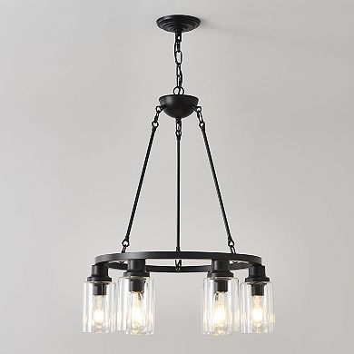 ELEMENT ACE Six-Light Farmhouse Wagon Wheel Style Ceiling Light Fixture with Seeded Glass Shades