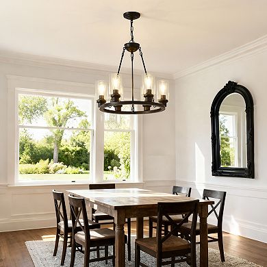 ELEMENT ACE Six-Light Farmhouse Wagon Wheel Style Ceiling Light Fixture with Seeded Glass Shades